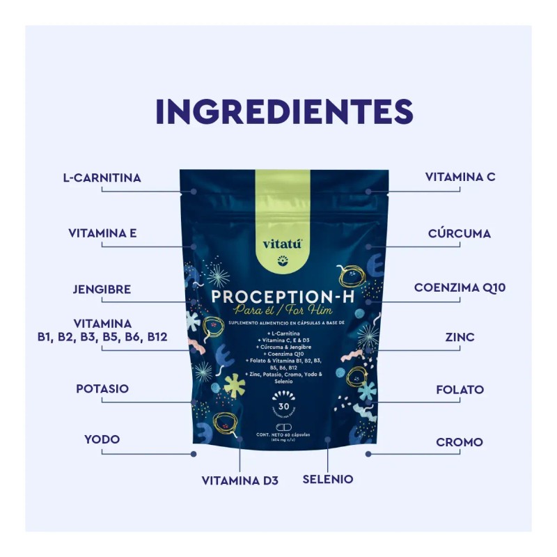 Vitatú Proception Suplemento Hombre Zinc Folato Carnitina Vitamina Q10 Cúrcuma