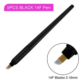 5 Pcs Disposable Microblading Pen Set – Precision Eyebrow Tattoo Tools with Multiple Blade Sizes – Ideal for Permanent Makeup Artists,& Eyebrow Shaping (Black pen - Yellow Flex-14F-5pcs)