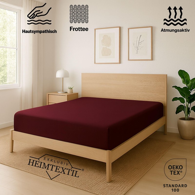 Exclusive home textile terry towelling fitted sheet premium brand., bordeaux,