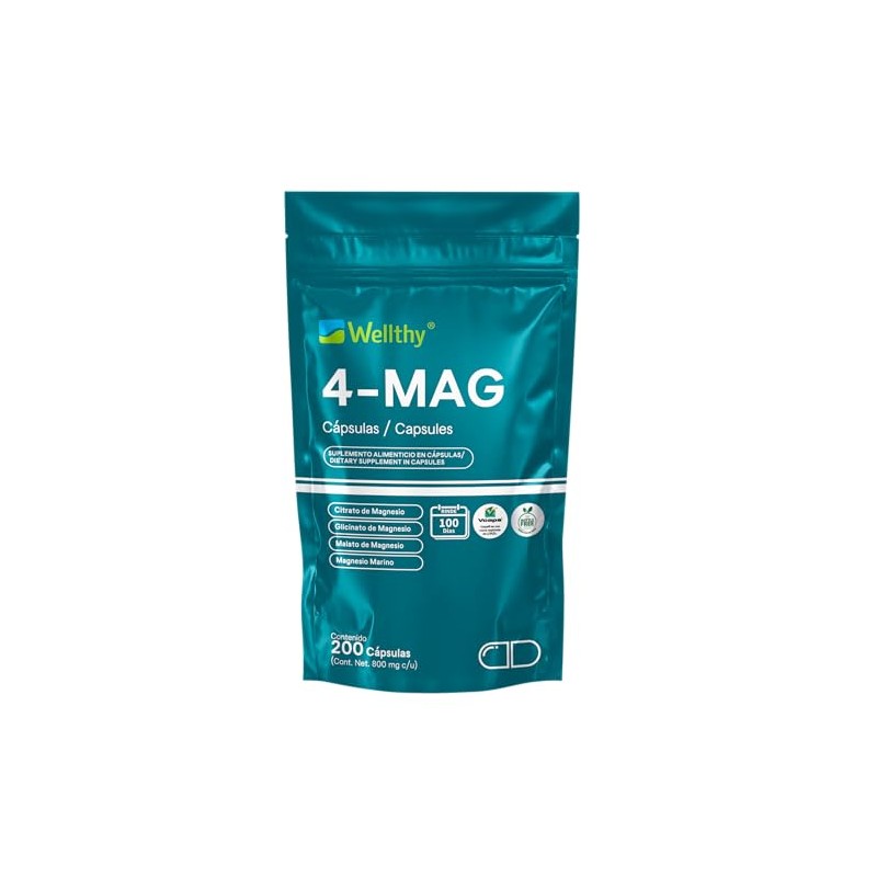 Wellthy Mag Magnesio Complex 200 Cápsulas Equivalente 360mg Citrato Glicinato
