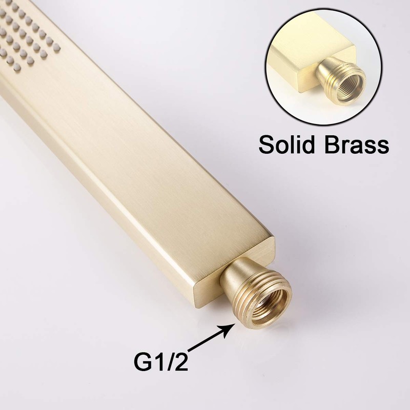 Ownace Square Solid Brass Brushed Gold Hand Held Shower Head