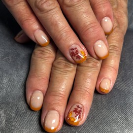 Press on Nails Short Square French Artificial Acrylic Nail Red Yellow Maple Leaf Unique Frosted Stick on Nail Full Cover Reusable Coffin Thanksgiving Day Artificial Fingernails for Women Festival