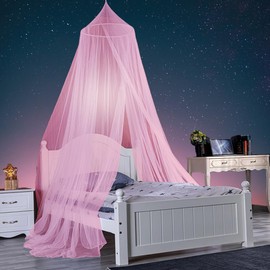 Vevins Bed Canopy for Girl, Pink Princess Romantic Bed Curtain Draperies Mosquito Net for Baby, Adult