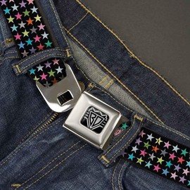 Buckle-Down Seatbelt Belt - Mini Stars Black/Multi Color - 1.5" Wide - 24-38 Inches in Length