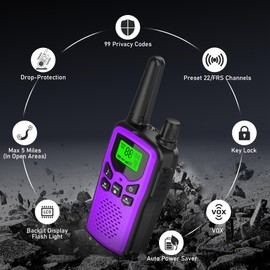 Erelis Long Range Walkie Talkies with 22 FRS Channels, Adults with Lamp, VOX, LCD Display for Outdoor Activities (Purple)