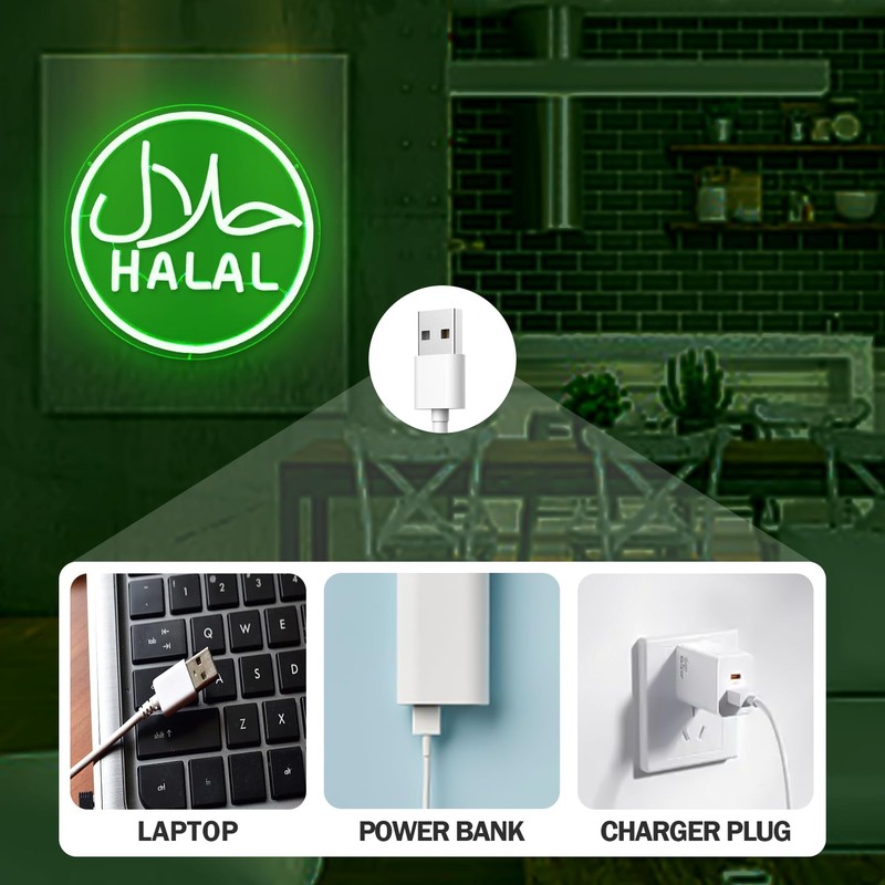 Halal Neon Signs for Wall Decor Dimmable Led Green Restaurant