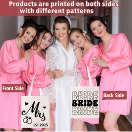 Bride Canvas Tote Bag Engagement Wedding Gifts for Bride Bridal Shower Gifts Wedding Party Supplies Mrs Tote Bags Gifts for Women Bride Makeup Bags Kits for Bachelorette Party Miss to Mrs Party