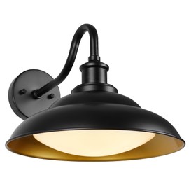 Goosebrite LED Outdoor Barn Lights, 12 Inch Farmhouse Exterior Wall Light Fixtures with Adjustable Color Temperature, Black Porch Lights Outside for House, Outdoor & Indoor, Gold Interior, 1 Pack