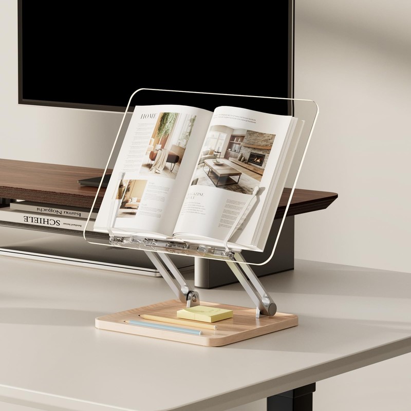 Adjustable Acrylic Book Stand for Reading, Book Holder with Pen