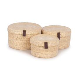 Olly & Rose Set 3 Natural Seagrass Storage Baskets with Lids - Bleached Off-White - Durable 25,22,19cm Premium Home Decor