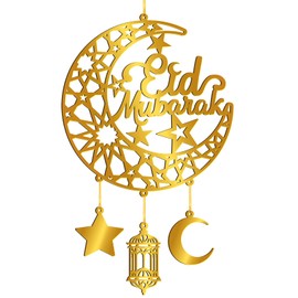 Ramadan Decoration for Home Acrylic Ramadan Door Wreath Ramadan Mubarak Islamic Wall Decor Hollow Moon and Star Front Door Wall Signs, Muslim Sign Eid Mubarak Kareem Ornaments Hanging for Home Party