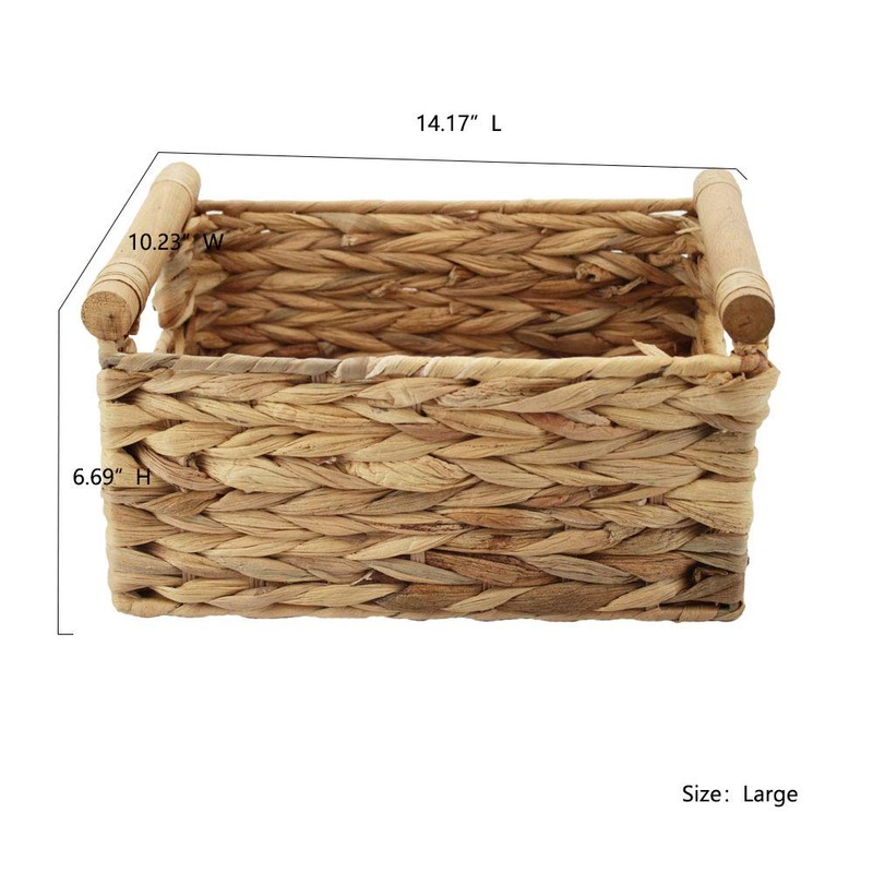 HDKJ Storage Basket Made by Water Hyacinth with Wood Handles,