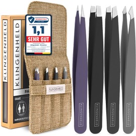 KLINGENHELD Precise Tweezers Set with Hand-Cut Tips - Perfect for All Applications - Includes Cotton Case 100% Plastic-Free & Sustainable - Tweezers Eyebrow Plucking, 21 Colours