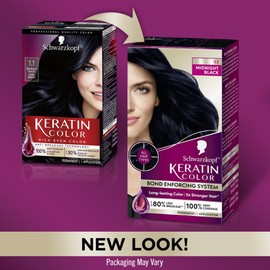 Schwarzkopf Keratin Color Permanent Hair Color, 1.1 Midnight Black, 1 Application-Professionally Inspired Permanent Hair Dye, for up to 80% Less Breakage vs Untreated Hair and up to 100% Gray Coverage