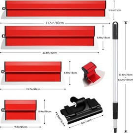 Senhill Skimming Blade Set, 0.35 mm Blades + 0.5 mm Replaceable Blades (10" + 16" + 24" + 32") + Arc Scraper, Drywall Skimming Blade Tool with Extension Handle
