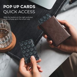 VULKIT Card Wallet, Leather Pop Up Card Holder RFID Blocking Card Holder Wallet with Full-Length Banknote Compartment, ID Window & Magnetic Closure