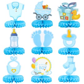Gyufise 9Pcs Baby Shower Decorations Honeycomb Table Centerpieces Pacifier Welcome Baby Boy Table Toppers It's a Boy Honeycomb Centerpiece Decro for Gender Reveal Baby Shower Boys Birthday Party Blue