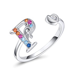 FOREVER QUEEN Adjustable Initial Letter Ring for Women 925 Sterling Silver Stackable Alphabet Rings