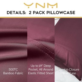 YnM Cooling Pillowcase 2 Pack,King(21''x40'')，Burgundy