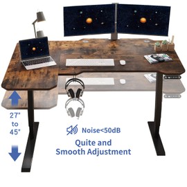 59'' L Shaped Electric Height Adjustable Standing Desk, Sit to Stand Home Office Computer Desk with Black Frame & Rustic Brown Top