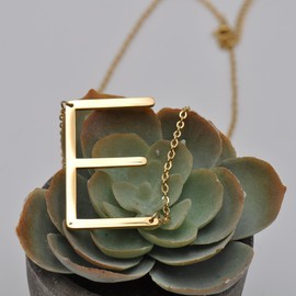 HUAN XUN Big Initial E Necklaces Stainless Steel Jewelrys Name 18k Plated Color