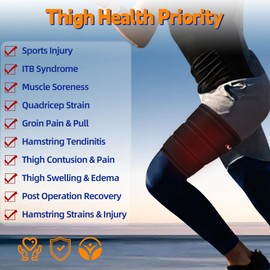 Hiball Adjustable Thigh and Hamstring Compression Sleeve with 3 Pressure Straps, Thigh Brace for Women Men, Non-Slip Hamstring Compression Wrap, Quad Support Bandage, Upper Leg Brace for Pulled Groin