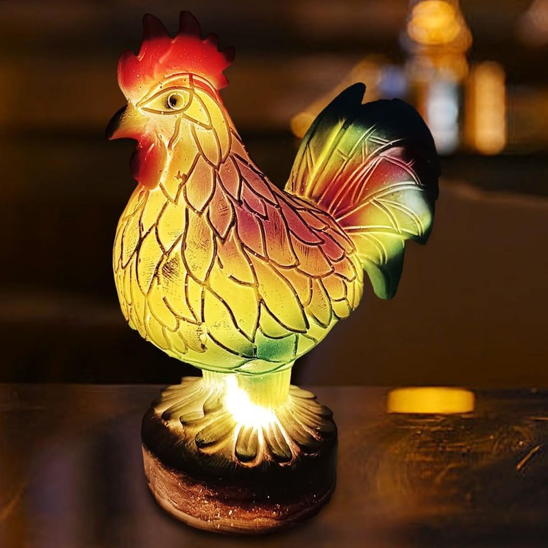 Stained Resin Rooster Table Lamp Night Light LED Animal Night