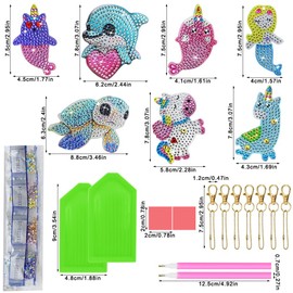 SENHAI 7 Pcs 5D Diamond Art Paint by Numbers Kits, Gem Art Painting Kits Gem Keychains Crafts, Cute Animals DIY Diamond Arts Keychains for Handicraft Lovers, Beginners