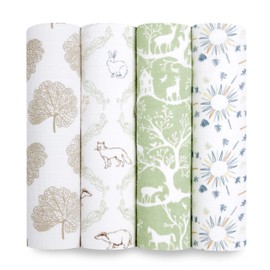 aden + anais harmony Swaddle Blanket - Pack of 4| Large 100% Muslin Cotton Swaddle Wrap Set for Baby Girls & Boys |nature, trees, green, forest Print Designs| Newborn & Infant Sleep, 112 x 112 cm