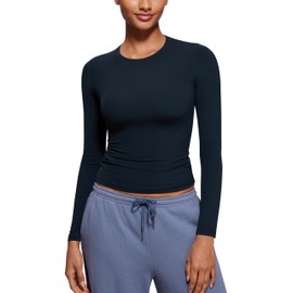 CRZ YOGA Long Sleeve Shirts for Women Soft Crew Neck Fall Basic Tight Tops Fitted Casual Going Out T-Shirts True Navy Medium