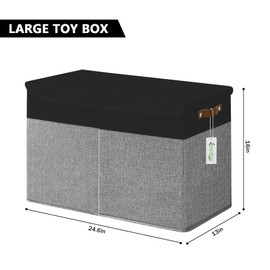 Bagnizer Large Toy Storage Box with Lids, Collapsible Sturdy Baby Storage Organizer Chest Bin Basket for Kids, Boys, Girls, Playroom, Nursery, Bedroom, Closet 25"x13"x16" (Gray and Black)