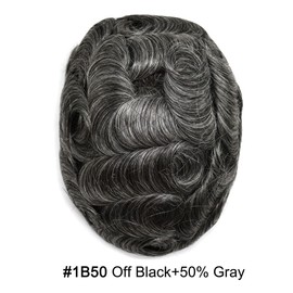 Healthlif Hair System For Men 0.04mm Ultra Thin Skin Human Hair Pieces for Men Replacement System All V-looped Mens Toupee 8x10#1B50#1B OFF BLACK+50% GREY 100% Density