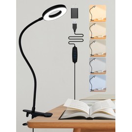Clip on Lamp,5 Colors+10 Brightness LED Desk Lamp with Clamp,550lm Bright Clip on Light for Bed Headboard/Bedside Table,360°Adjustable Reading Light for Bed,Desk Lights for Home Office Study [Adapter]