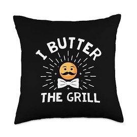 Father Grill Cook Humor Sayings Grilling Master I Butter Dad Grill Chef Daddy BBQ Cook Funny Throw Pillow, 18x18, Multicolor