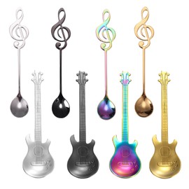 BSITSSS Guitar Coffee Teaspoons, 8PCS Tea Spoons, Coffee Spoon Musical Coffee Gifts for Man Cute Tea Spoons Set Stirring/Mixing/Sugar/Dessert/Jam/Ice Cream Spoon, Dessert Spoon