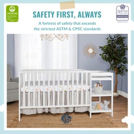 Dream On Me Synergy Convertible Crib and Changer in White with Detachable Changing Table, JPMA Certified, 1” Changing pad