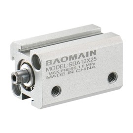 Baomain Stroke Compact Thin Air Cylinder SDA 12-25, Double Action Thin Pneumatic 12mmx25mm, 0.047 Inch (12mm) bore and 0.98 Inch (25mm) Stroke,Suitable for Small Machinery, Stroke M5 Port