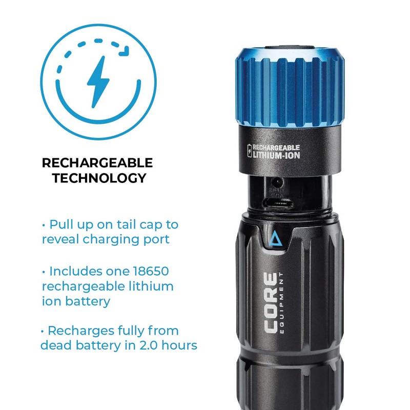 CORE 1000 Lumen CREE LED Rechargeable Camping Emergency Flashlight, IPX4,