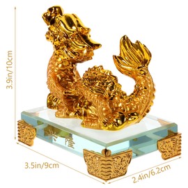Ciieeo Dragons Statue Decor Chinese Dragon Resin Figurine Desktop Dragon Ornament Gold Color Home Decorative