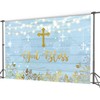 Sensfun Boy Baptism Backdrop God Bless Rustic Blue Wood Gold