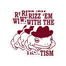 Set 3PCS - Rizz 'Em with The Tism Sticker Funny Meme Frog Decal Cowboy Frog 3" Water Assistant, Vinyl Waterproof Die-Cut Sticker for Laptop, Water Bottle, Hard Hat, Helmet, Car, Phone (3 inches)