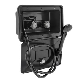 RecPro RV Exterior Shower Box Kit | Locking Cowboy Shower with 51” Vinyl Hose, 2.5 GPM Showerhead | UV-Resistant, Rust-Free, Easy Install | Camper, Trailer, Motorhome Outdoor Faucet (Black)