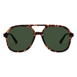 Appassal Retro Polarized Aviator Sunglasses Womens Men Vintage Double Bridge Square Sun Glasses AP3606, Tortoise Frame/Green Lens