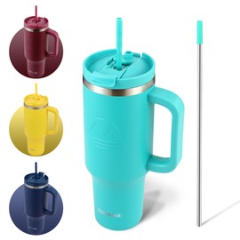 FAHRMOSIS 40 Oz Tumbler with Handle and Straw | Stainless Steel Vacuum Insulated Tumbler for Hot & Cold Drinks | Double Insulated Tumbler Reusable Water Bottle with Straw - Teal