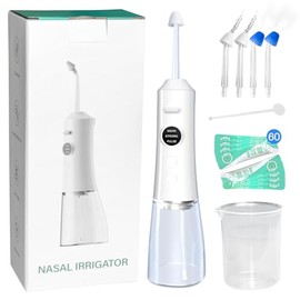 Sistema de riego nasal, máquina eléctrica de enjuague nasal para alivio sinusal y cuidado nasal, olla Neti inalámbrica con 4 puntas y 60 paquetes de s
