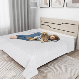 Easy-Going 100% Waterproof Dog Bed Cover Reversible Leak Proof Couch Cover Washable Sofa Cover Furniture Protector Blanket for Pets Kids Children Dog Cat (110x90 Inch, White/White)