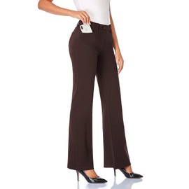 Tapata Women's 28''/30''/32''/34'' Stretchy Bootcut Dress Pants with Pockets Tall, Petite, Regular for Office Work Business 34", Brown, L