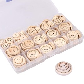 Wooden Buttons for Knitting Buttons for Baby Cardigans,150 Pcs Handmade with Love Buttons for Craft, Natural Wood Button 2 Holes for Kids DIY Crafts Decorations (0.59in 0.79in 0.99in)