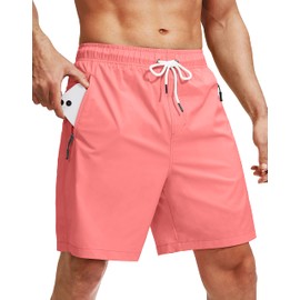 Viodia Men's Swim Trunks with Compression Liner Quick Dry Board Shorts Swimsuit Swimwear for Men with Zipper Pockets Hyper Pink