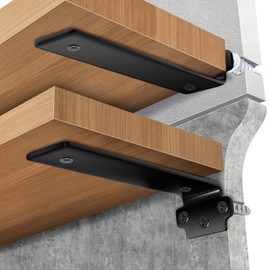 6 Pack Heavy Duty Floating Shelf Brackets, 10 Inch Hidden Industrial Metal L Brackets for Shelves, 1/5 Inch Thick Black Coated Wall Shelf Supports, 160 lb Load Capacity (Screws Included)